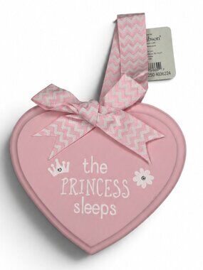 C.R. Gibson “The Princess Sleeps” Pink Heart Nursery Door Sign with Ribbon